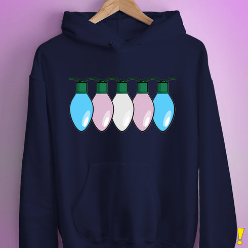 Transgender Pride Flag Christmas Lights Hoodie - Navy